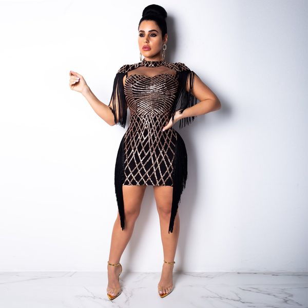 

glitter plaid pattern sequins dress women comfortable patchwork dress night club clothing bodycon sequins burning man dress with tassel, White;black