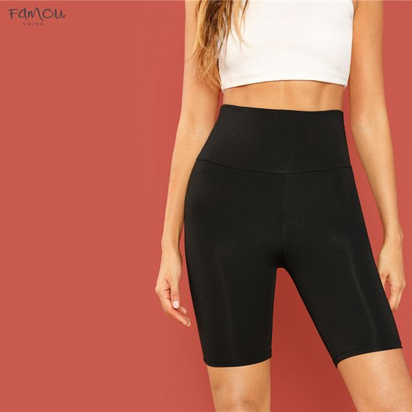 

Black Leggings Casual Solid Crop Wide Waistband Cycling Short Summer Modern Lady Women Pants Trousers Drop Shipping