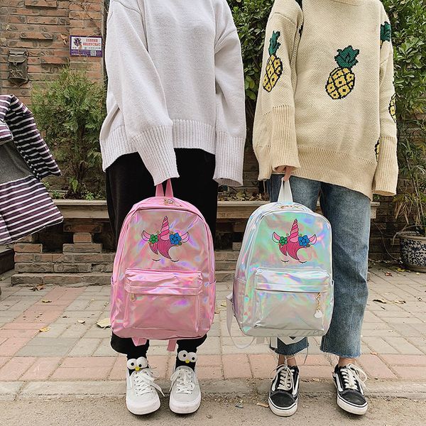 

ladies cute cartoon unicorn backpack laser sequins fashion funny schoolbag girls travel shoulder bags reflective backpack