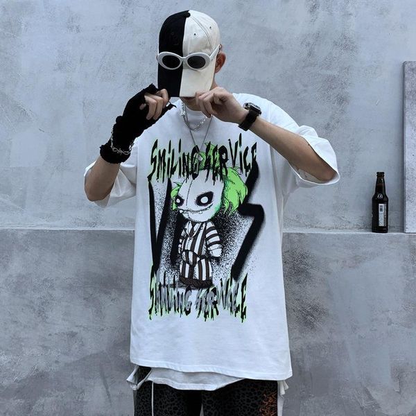 

clown doll graffiti printed t-shirt men short sleeve high street hip-hop street tide brand mourning - line force wind loose short-sleeve, White;black