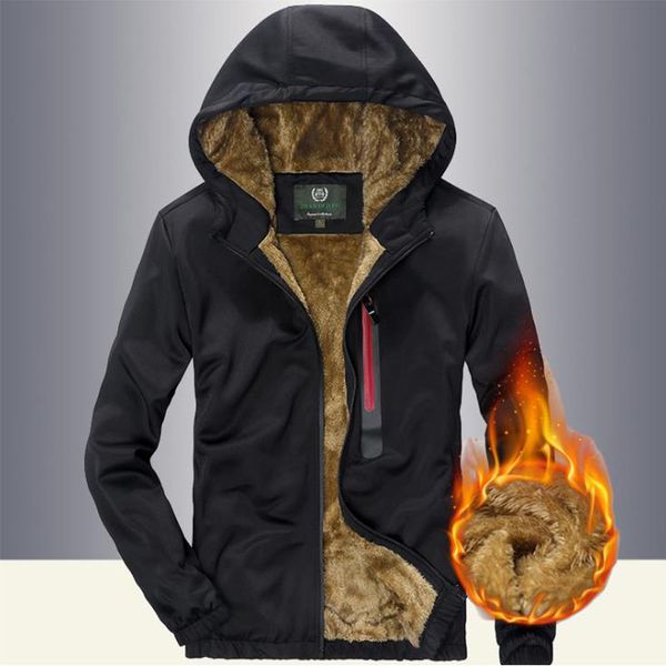 

men outdoor winter thermal jacket windproof plus velvet thicken warm coats windbreaker climbing hiking padded hooded jackets, Blue;black