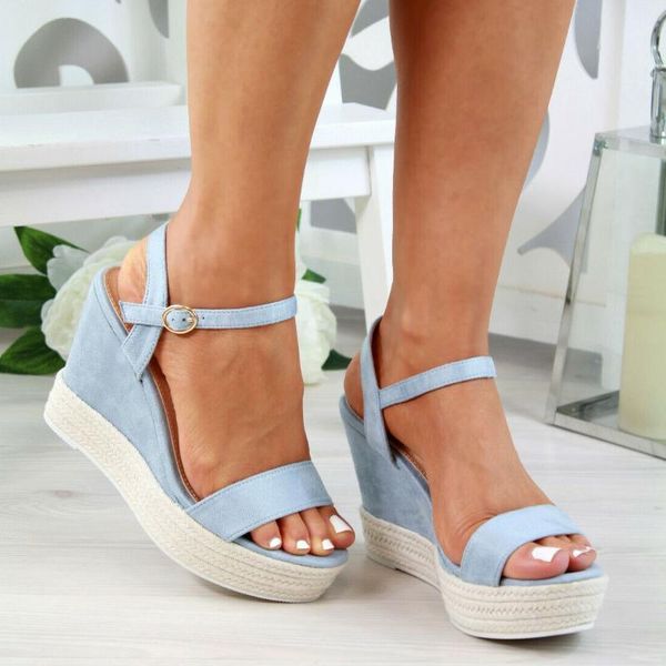 

dihope 2020 new women shoes platform sandals women peep toe high wedges heel ankle buckles sandalia espadrilles female sandals, Black