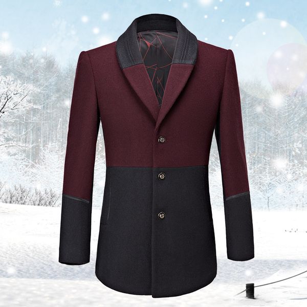 

2019 autumn winter wool trench coat men men wool blends pea coat long overcoat for business casual veste homme black red
