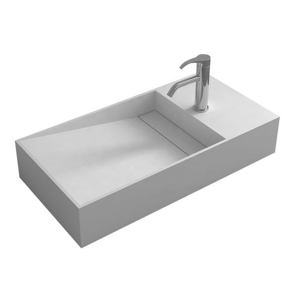 

Bathroom Rectangular Wall Moumted Wash Sink Fashionable Cloakroom Corian Vanity Wash Basin Solid Surface Resin Lavabo RS38227