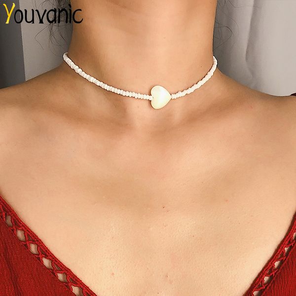 

youvanic boho shell heart beads choker necklace for women girls white stone clavicle chain neck collar fashion jewelry gift 2418, Golden;silver