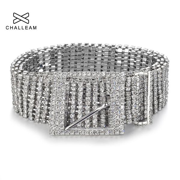 

fashion luxury women's rhinestone belt female ten row bright bride wide bling crystal diamond waist chain belt rhinestones 107 y200117, Slivery;black