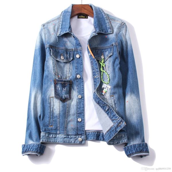 

2019 printed letters trend washed personality nightclub fashion boutique denim jacket men mens designer jackets size m-2xl, Black;brown
