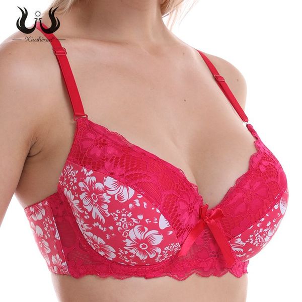 

xiushiren push up bras for women lace brassiere floral lingerie black underwear bh size 40bc 42bc 44bc, Red;black