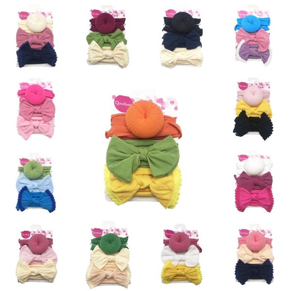

cute lace bowknot baby girl headbands turban elastic kids cotton hair band for newborn nylon hairband headwear hair accessories 3pcs/set, Slivery;white