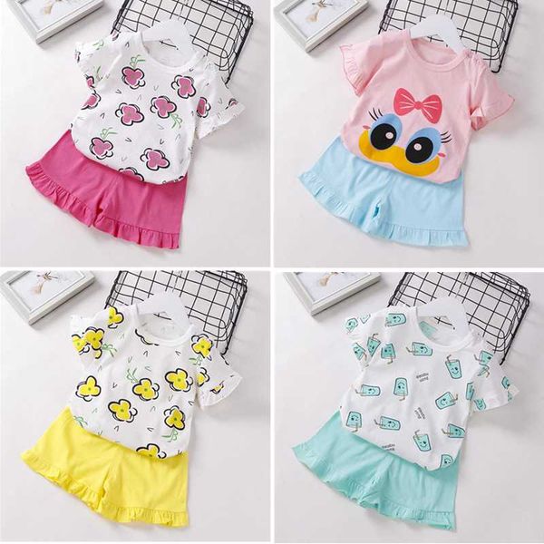 

summer infant toddler girls одежда установить хлопок 0-4y девочки мальчики футболка + брюки 2pcs нижнее костюмы детская одежда, White