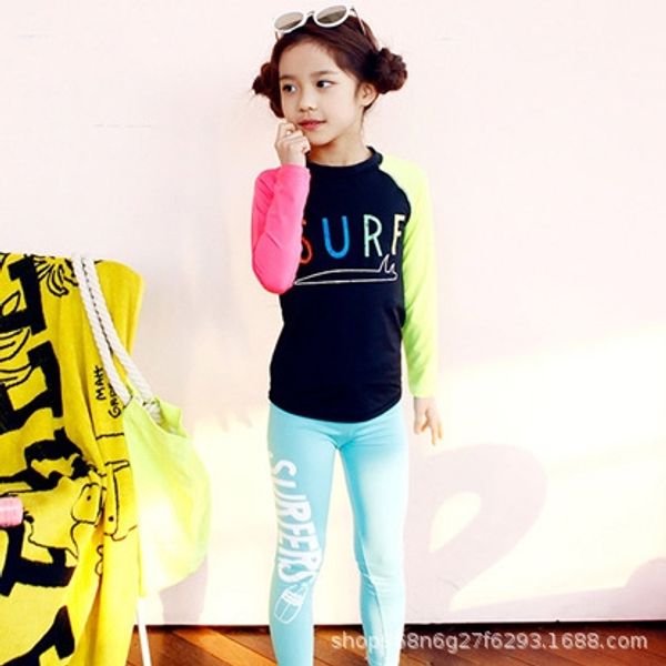 

xgzqm girls' swimwear medium and large children's long-sleeved diving swimsuit trousers trousers sun-proof quick-drying diving sui, White;black