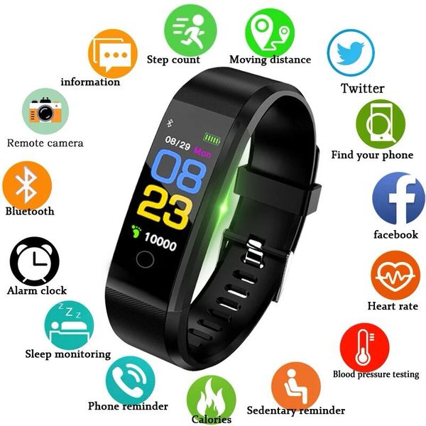 

115plus smart watch men women heart rate monitor blood pressure fitness tracker smartwatch sport watch for ios android +box, Slivery;brown
