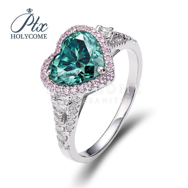 

розовый цвет 3.5ct синий сердце вырезать 925 серебро муассанита алмаз обручальное кольцо, Golden;silver