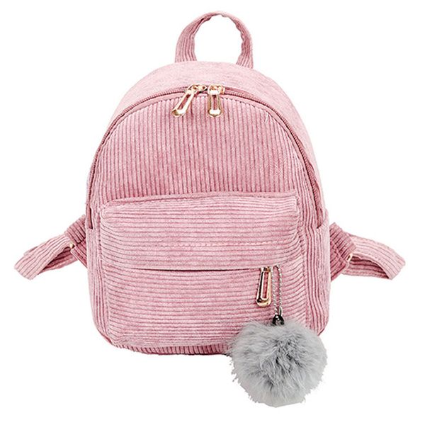 

2019 women backpack girl hairball corduroy school bag student backpack satchel travel shoulder bag #t2