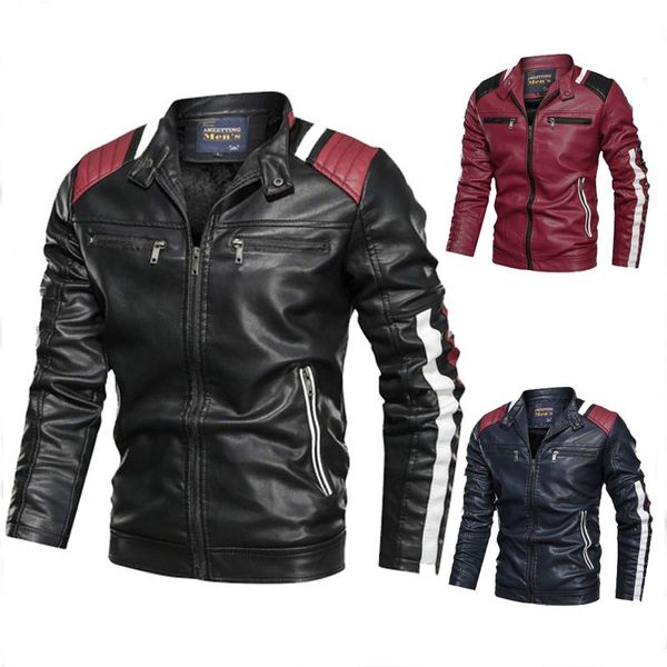 

new spring and autumn men's motorcycle leather jacket warm leather cardigan jacket men's casual zipper pu, Black;brown