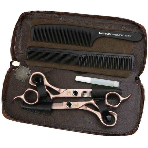 

6.0 inch cutting scissors and refining scissors set barber professional hair styling tools pink gold hairdressing
