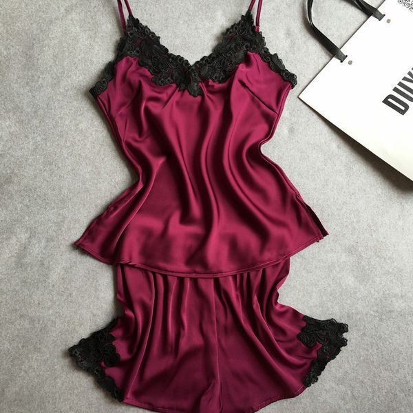 

womens sleepwear lingerie quality good new fashion polyester solid sets spaghetti strap solid soft sleepwear, Black;red