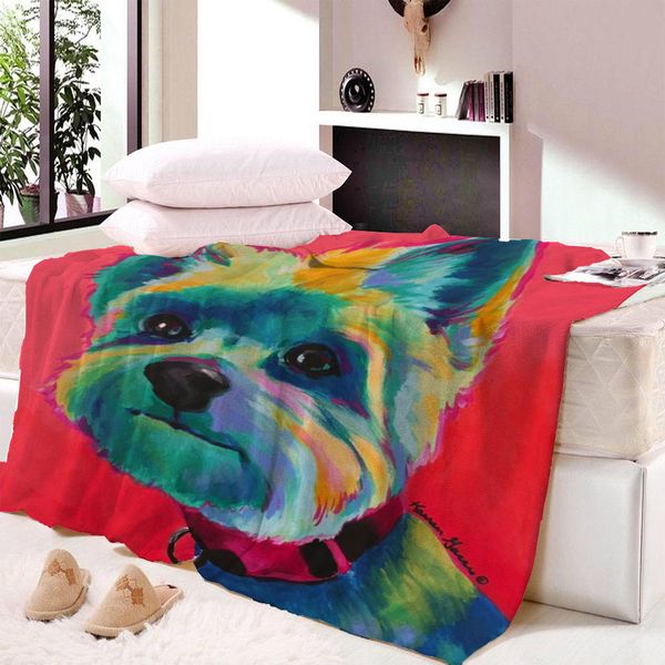 

dog printing sherpa blanket on beds kids cartoon plush throw blanket sofa cover rainbow puppy thin quilt dropship