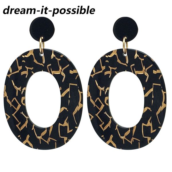 

dream-it-possible 2019 big long vintage wedding acid acrylic resin hoop earrings oval earrings for women long black, Golden;silver