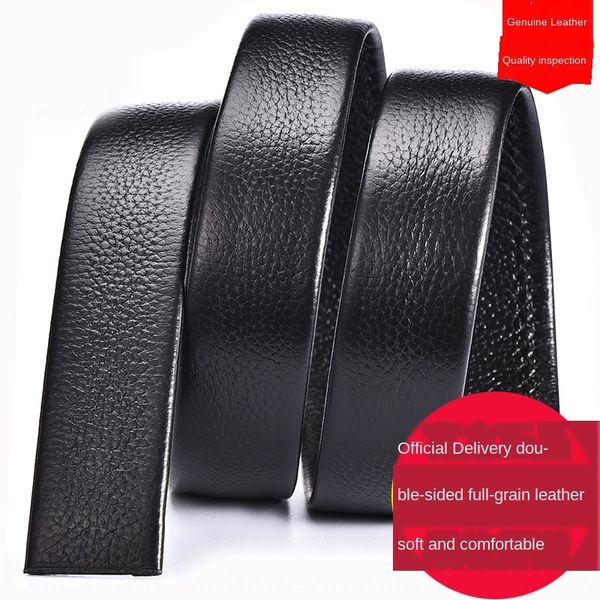 

puvqq easy-to-display layer cowhide automatic buckle trousers headless genuine leather men's belt body buckle-trousers belt without, Black;brown
