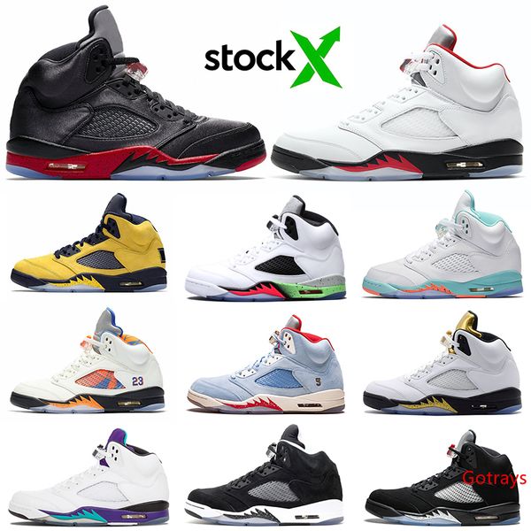 

stock x 2020 fire red basketball shoes 5 5s bred oreo cement suede trophy room grape women mens trainer sports designer sneakers
