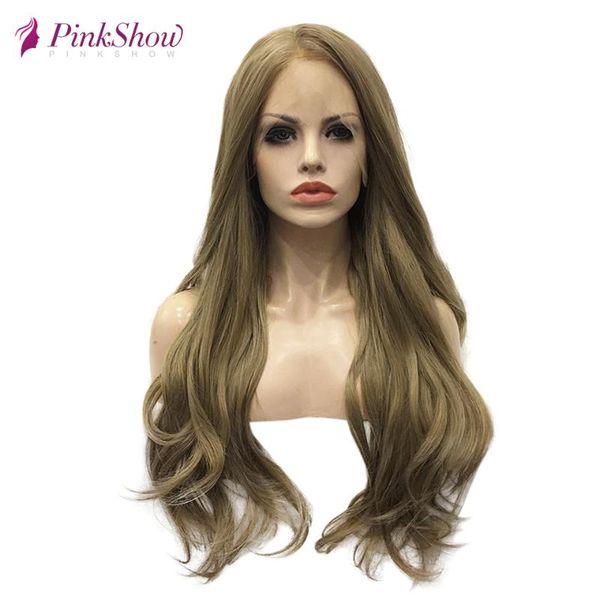 

synthetic wigs pinkshow brown wig long lace front high temperature fiber daily for women natural wavy, Black