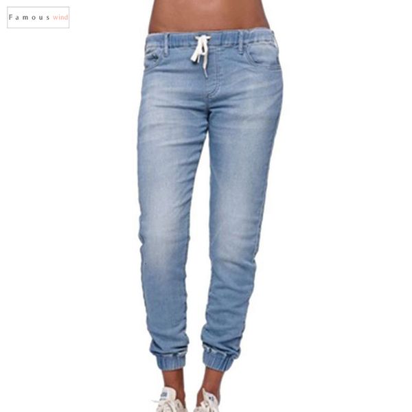 

фирменные джинсы женщины эластичный пояс повседневный denim женщины высокой талией женские брюки синий тонкие тощий карандаш джинсы, Blue