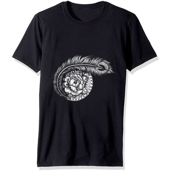 

peacock feather peony mandala funny men t shirt harajuku clothes tshirt aesthetic anime women cute female t-shirt kawaii tees, White;black