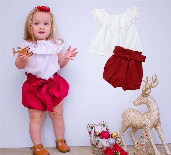

pudcoco lovely toddler baby girl kid lace + red pants shorts summer outfits clothes set 1-6y, White