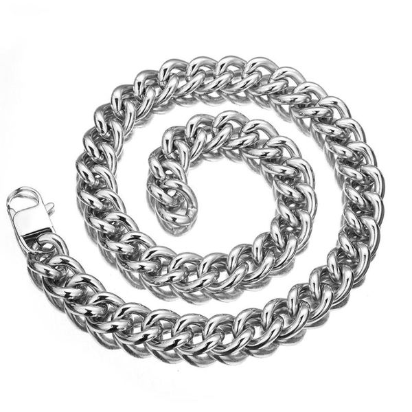 

15mm men's silver 316l stainless steel curb cuban link chain necklace & bracelet jewelry 16-40