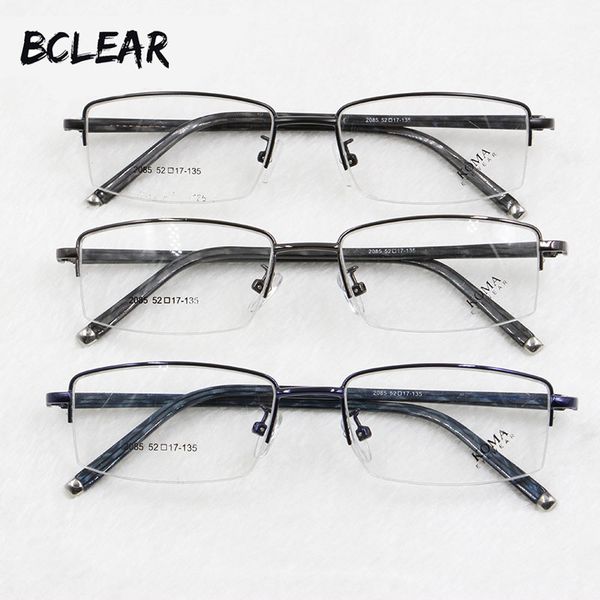 

bclear vintage men optical frame metal alloy half frame with acetate leg prescription eyewear new arrival 2085, Black