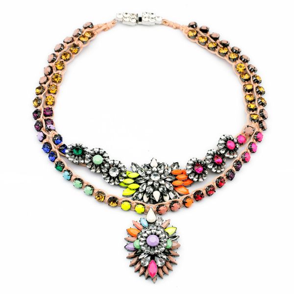 

maxi hipping female fashion chokers jewelry necklaces and colorful diamond crystal necklace braided diamond ladies sweater necklace, Golden;silver
