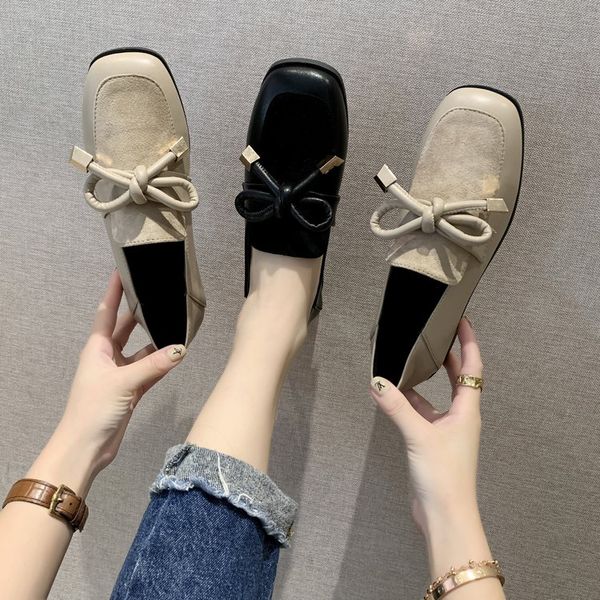 

women shoes autumn female footwear loafers with fur british style slip-on square toe all-match oxfords women's casual sneaker, Black