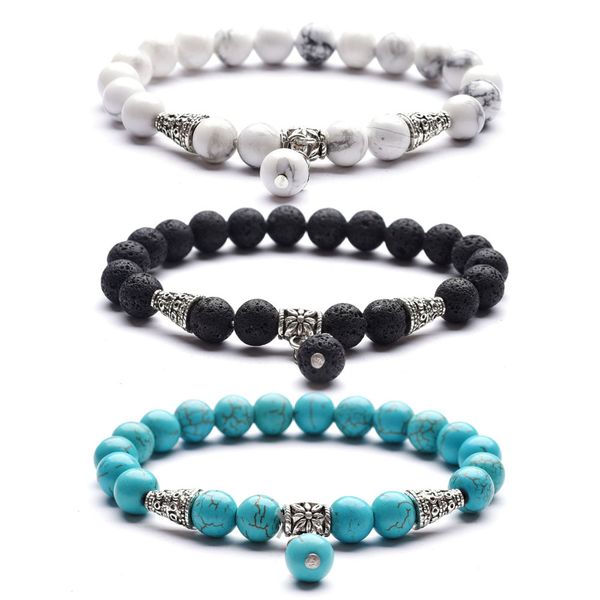 

selling 2018 ladies men 8mm lava logan diffuser bracelet charm cone alloy natural stone yoga bead bracelet jewelry gift, Black
