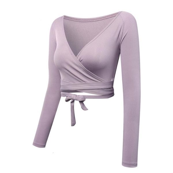 

women long sleeve wrap yoga crop for dance lavender workout shirts fitness t-shirt breathable running 2020 new, White;red