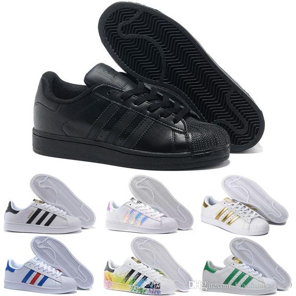 

2019 super star white hologram iridescent junior superstars 80s pride womens mens trainers superstar casual shoes size 36-45