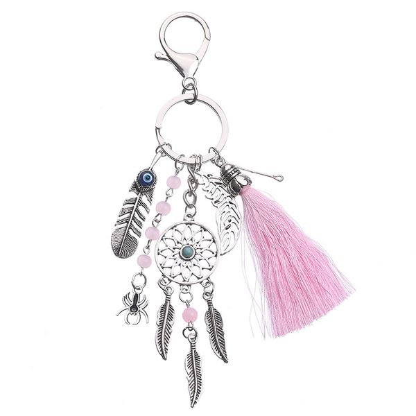 

bohemian tassel dream catcher keychain lady leaves bag phone pendant key ring women gift key chain, Silver