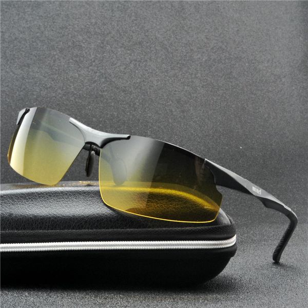 

day & night vision polarized sunglasses men brand anti-glare driving goggles metal frame gradient shade sun glasses fml, White;black