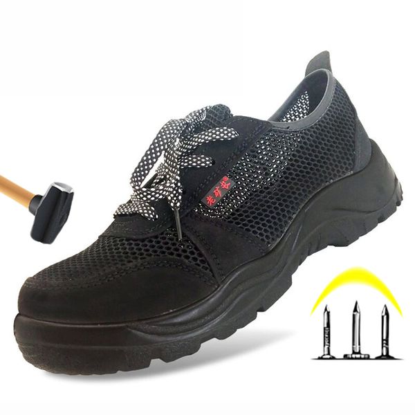 

work safety boots men shoes steel toe work boots anti-puncture safety shoes men construction protective slip-on, Black