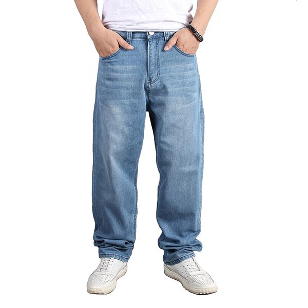

kiovno men skateboard casual denim trousers baggy loose jeans pants for male hip hop size 30-42, Blue