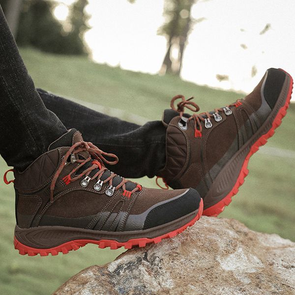 

fashion waterproof sports outdoor hiking shoes for men suede mid-cut trekking shoes fleece warm winter sneakers men camping shoe