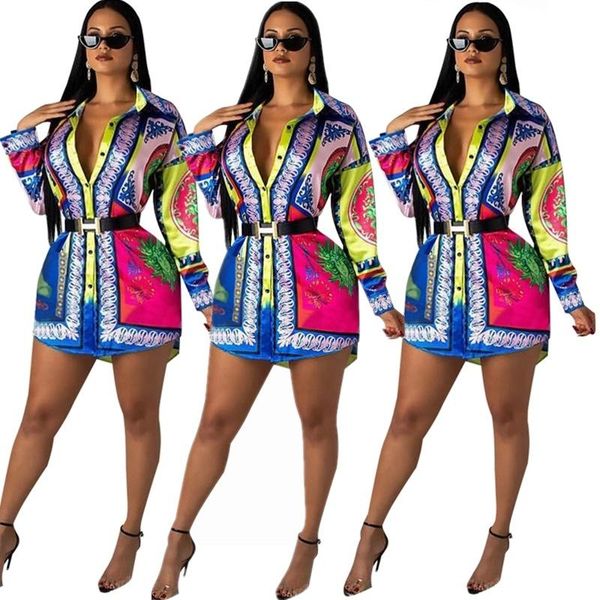 

women fashion print floral blouse dresses vintage lapel neck mini casual long sleeve slim dress, Black;gray