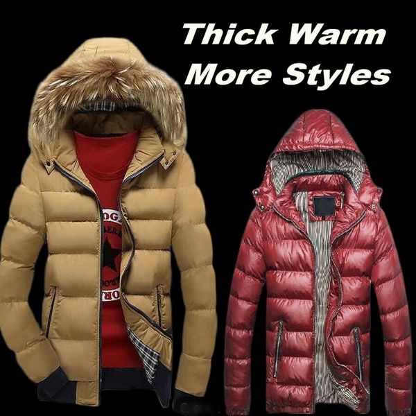 

2020 men's winter jackets thick hooded fur collar parka detachable hooded men's padded cotton jacket winter coat men, Black