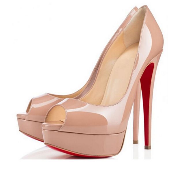 

2019 cl chri tian women red bottom pump high heel peep toe tiletto dre hoe platform patent leather ro e red ilver plu 12cm