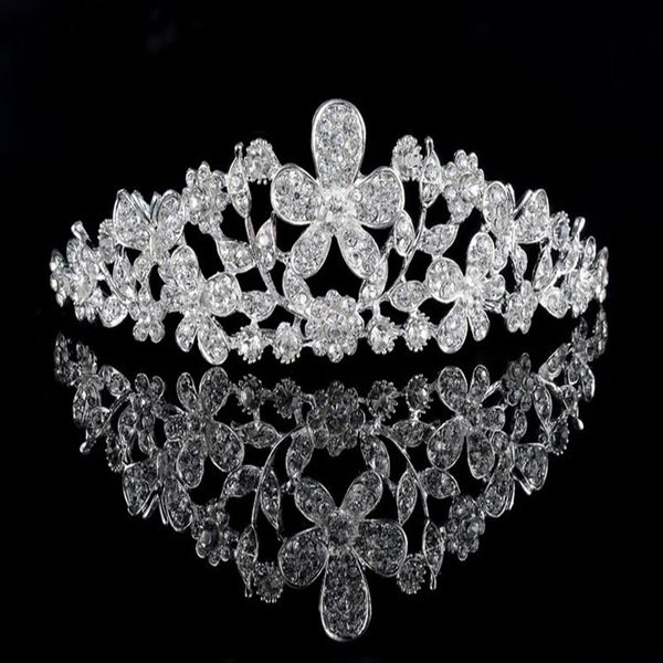 

elegant rhinestone big size flowers crystal tiara bridal hair accessories ladies silver wedding crown pageant jewelry my72, Golden;white