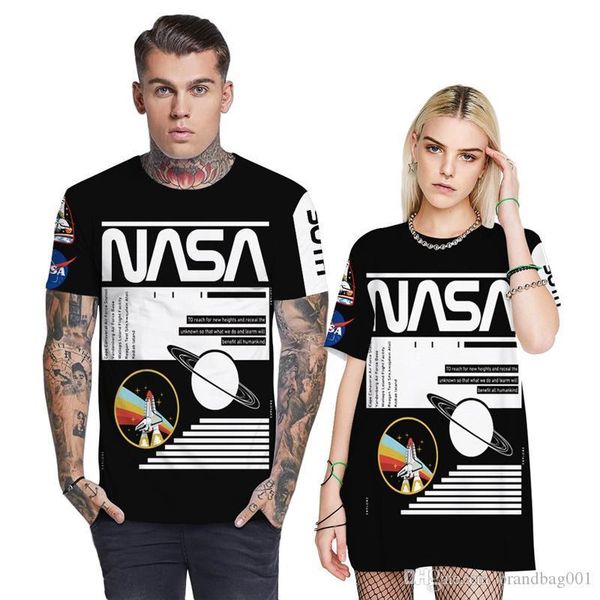 

новый дизайнер футболки для мужчин женщины nasa хлопка с коротким рукавом летом tops тройник тенниски способа печати одежда футболка, White;black