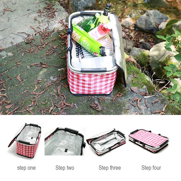 

outdoor portable picnic bag insulation cold shopping basket collapsible lunch bag