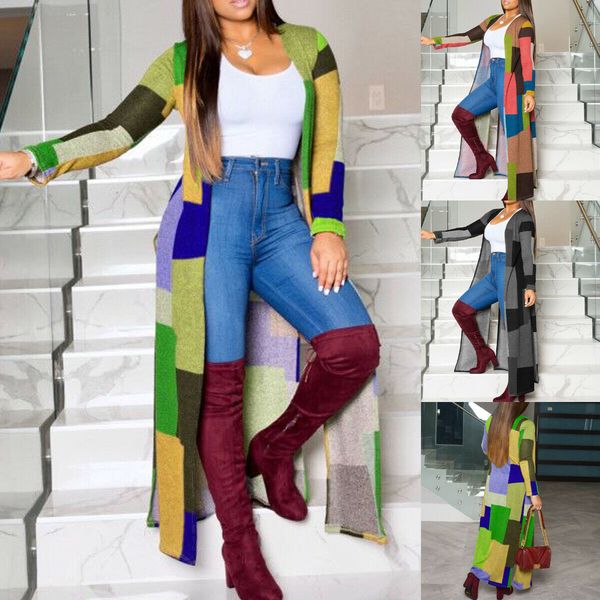 

sell new fashion womens ladies long sleeve plaid cardigan long trench coat windbreaker jacket overcoat, Black;brown