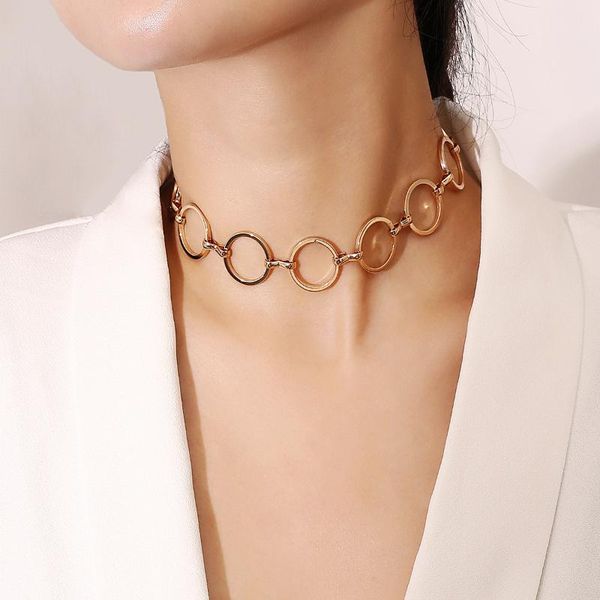 

antique copper collar jewelry simple geometric circle link choker necklaces punk fashion short choker necklaces female collier, Golden;silver