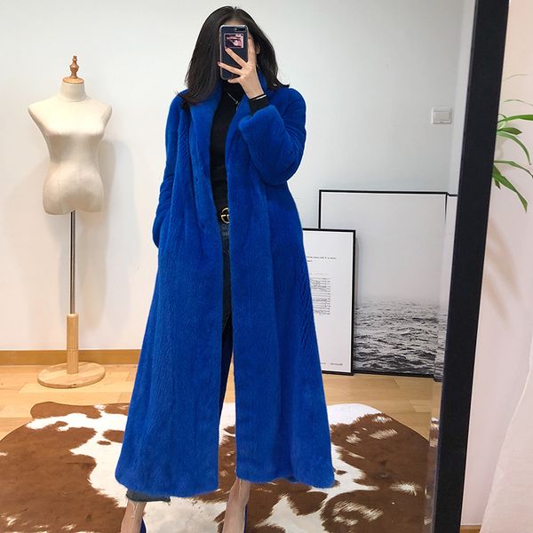 

women real long coat feminine temperament long sleeves jacket velvet-grade self-improvement blue back fork, Black